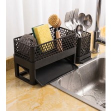 SPIRA3D Siyah Kendi Kendini Tahliye Eden Mutfak Lavabo Düzenleyici ve Sünger Tutucu Caddy - Bal Peteği Dokulu 2'li Set