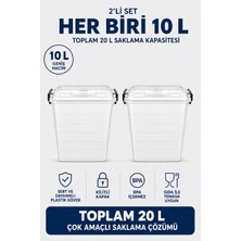Nuaen 2’li 10 Litre Şeffaf Kilitli Kapaklı Erzak ve Gıda Saklama Kutusu