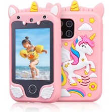 Epilons Çocuklar Için Eğitici Telefon Dokunmatik Ekran Çift Kameralı Fenerli Müzik Çalar Oyun Video Pembe