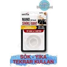 Setfix Nano Sihirli Bant, 19 mm x 1 mt / Iz Bırakmayan Çift Taraflı Şeffaf Silikon Bant / Sök - Yıka - Tekrar Kullan