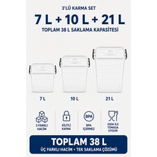 Nuaen 3’lü 7+10+21 Litre Şeffaf Kilitli Erzak, Gıda ve Mama Saklama Kutusu Seti