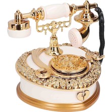 Wolawood Nostaljik Altın Detaylı Beyaz Kalp Motifli Antika Telefon Ahizesi Temalı Klasik Dekoratif Kurmalı Müzik Kutusu & Vintage Özel Hediyelik Set