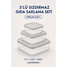 Nuaen 3’lü Sızdırmaz Gıda Saklama Kabı Seti 1,1 L 2,2 L 3,65 L