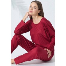 Siyah İnci Bordo Dantel Detaylı Viskon Pijama Takım