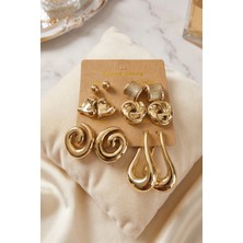 Altaylar Tedarik Gold Renk Metalik Kaplamalı Ccb 6 Çift Küpe Seti