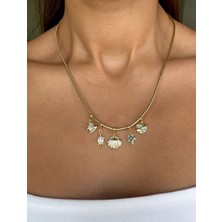 Nes Design 14K Altın Kaplama Turkuaz Deniz Kabuklu Charm’lı Kolye