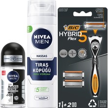 1001 Men Erkek Roll On Deodorant Black & White Invisible Original 50 ml + Tıraş Köpüğü 200 ml + Bıc