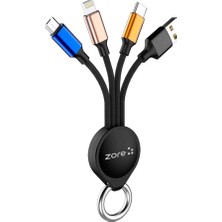 1001 Anahtarlık Tasarımlı, Type-C, Micro, Lightning Hızlı Şarj ve Data Veri Aktarım 3 In 1 USB Kab