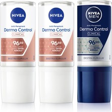 1001 Derma Control Clinical Kadın Roll-On Deodorant 50 Ml,96 Saat Koruma X2 + Nıvea Men Erkek Roll-On De
