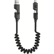 1001 4'ü 1 Arada Type-C ve Usb-A 65W Akordiyonlu Şarj Kablosu