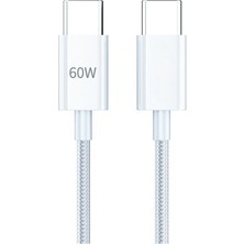 1001 60W Örgülü Hızlı Şarj ve Data Kablosu Beyaz AZ-06AB (60W Type-C To Type-C Beyaz)