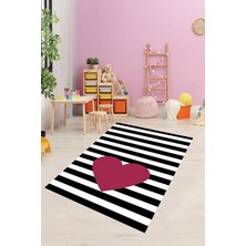 1001 Pelangi Siyah Kalp Desenli Halı, Siyah-Kırmızı 80 x 50
