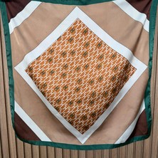 Nes Design Turuncu Yeşil Desenli Fular (70X70)