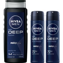 1001 Men Deep Dimension Duş Jeli 500 Ml, 3'ü 1 Arada, Vücut, Saç ve Yüz + Nıvea Men Erkek Sprey Deod