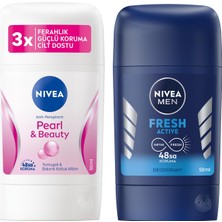 1001 Kadın Stick Deodorant Pearl&beauty,48 Saat Anti-Perspirant Koruma 50ML ve Nıvea Men Erkek Stick Deo