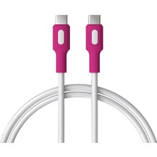 1001 Coral Type C-C Power Delivery Hızlı Şarj Kablosu, Beyaz Kablo, Beyaz/fuşya Uçlar (150 Cm)