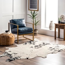 1001 Marcia Makinede Yıkanabilir Suni Sığır Derisi Vurgulu Halı, 3' 10" x 5", Siyah