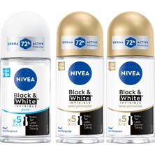 1001 Kadın Roll On Deodorant Black & White Invisible Pure 48 Saat (50 Ml) + Nıvea Kadın Roll On Deodora