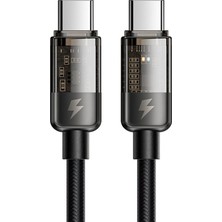 1001 CA-2840 Type-C To Type-C 100W LED Işikli Power Off Hızlı Data Şarj Kablosu 1.2m, Siyah