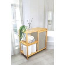 1001 Bambu 3 Raflı Kumaş Sepetli Banyo Düzenleyici Kirli Çamaşır Sepeti DB-0046