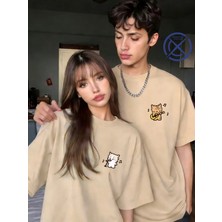 Mondschein Sevgili Kombin Tişörtü Müzik Yapan Kedi Baskılı Unisex Oversize %100 Pamuk Çift Tişörtü