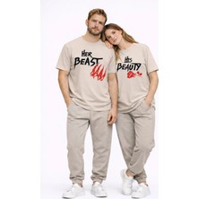 Mondschein Sevgili Kombini Her Beast His Beauty Oversize Çift Tişört Unisex Partner Couple Kombin Seti
