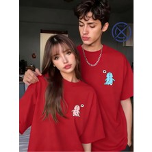 Mondschein Sevgili Kombini Mini Dinozor Baskılı Çift Tişört Oversize Unisex Çift Kombin Sevimli Çift Set