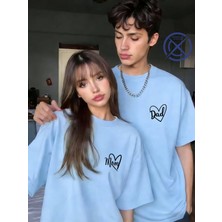 Mondschein Mom Dad Baskılı Sevgili Kombini Çift Tişört Oversize Unisex Minimal Romantik Çift Kombin Seti