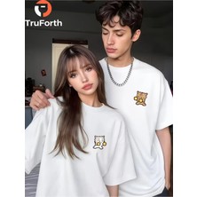 Mondschein Lucky Cat Oversize Unisex Sevgili Kombini Tişört 2'li Set %100 Pamuk