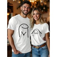 Mondschein Sevgili Kombini Oversize Çift Tişört Unisex Couple Kombin Minimal Baskılı Matching Partner Set