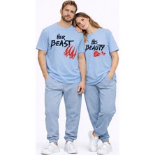 Mondschein Sevgili Kombini Her Beast His Beauty Oversize Çift Tişört Unisex Partner Couple Kombin Seti