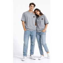 Mondschein Sevgili Kombini Minimal Uzay Gezegen Baskılı Çift Tişört Oversize Unisex Partner Tişört 2'li Set