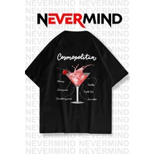 Mondschein Kadın Oversize Pamuk Tişört - Cosmopolitan Kokteyl Desenli