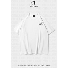 Mondschein Unisex Kadın Erkek Minimalist Cat Baskılı Özel Tasarım Oversize T-Shirt