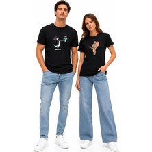 Mondschein Tom & Jerry Çiçek ve Kalp Baskılı Sevgili Kombini Unisex Beyaz Tişört Seti – Çift Tişörtü