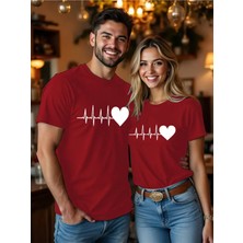 Mondschein Kalp Ritmi Temalı Sevgili Kombini Çift Tshirt Oversize Unisex Romantik Çift