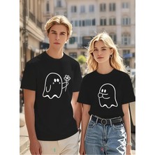 Mondschein Sevgili Kombin Tişörtü Hayalet Baskılı Çift Kombini Unisex Oversize %100 Pamuk Tişört Seti