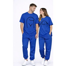 Mondschein Sevgili Kombini Çift Tişört Oversize Unisex Matching Couple Minimal Çizim Tasarım Çift Kombin Seti