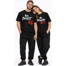 Mondschein Sevgili Kombini Her Beast His Beauty Oversize Çift Tişört Unisex Partner Couple Kombin Seti