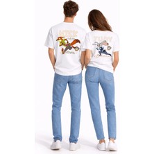 Mondschein Sevgili Kombini Crazy Animal Baskılı Çift Tişört Oversize Unisex Çift Kombin Karikatür Çift Set