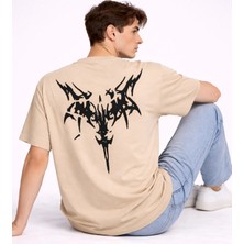 Mondschein Oversize Erkek Tişört Arkası Baskılı Streetwear Siyah Grafik Back Print Unisex T-Shirt