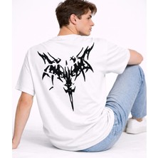 Mondschein Oversize Erkek Tişört Arkası Baskılı Streetwear Siyah Grafik Back Print Unisex T-Shirt