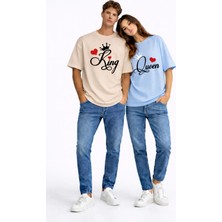 Mondschein King Queen Sevgili Kombini Çift Tişört Matching Couple Oversize Unisex Partner Kombin Seti