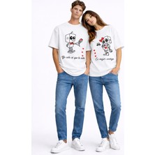 Mondschein Sevgili Kombini Robot Baskılı Çift Tişört Oversize Unisex Partner Kombin Seti