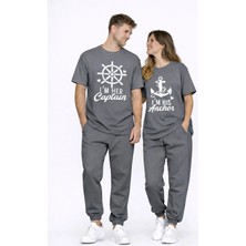 Mondschein Sevgili Kombini Oversize Çift Tişört Unisex Captain Anchor Baskılı Matching Couple Partner 2'li Set