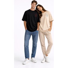 Mondschein Sevgili Kombini Ateş Su Minimal Çift Tişört Oversize Unisex Partner Kombin Seti