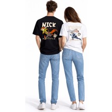 Mondschein Sevgili Kombini Crazy Animal Baskılı Çift Tişört Oversize Unisex Çift Kombin Karikatür Çift Set