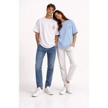 Mondschein Sevgili Kombini Ateş Su Minimal Çift Tişört Oversize Unisex Partner Kombin Seti
