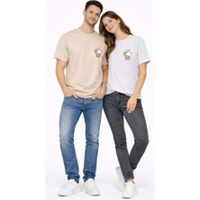 Mondschein Sevgili Kombini Minimal Ayıcık Kalp Baskılı Çift Tişört Oversize Unisex 2’li Set