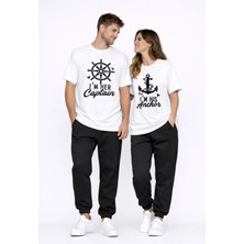 Mondschein Sevgili Kombini Oversize Çift Tişört Unisex Captain Anchor Baskılı Matching Couple Partner 2'li Set